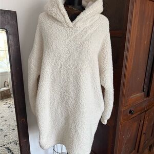 GAP Cozy Hooded Sherpa Pullover Sweater OR Mini Dress - Cream